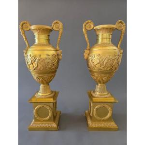 Thomire In Paris, A Monumental Pair Of Signed Vases From The Empire Period. 