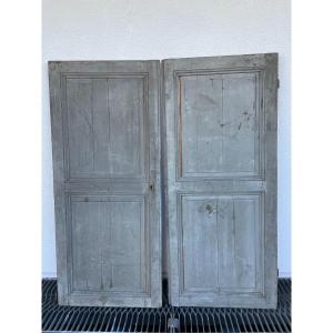 Old Woodwork Element Pair Of Low Patinated Doors For Cupboard Decoration