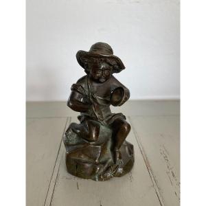 Old Small Bronze: The Child With Cymbals, Early 20th Century Period Statue Showcase