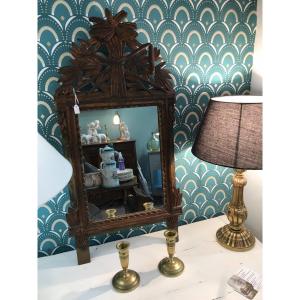 Antique Mirror In Golden Wood, Louis XVI Period End Of The 18th Allegory Of The Campaign Harvest