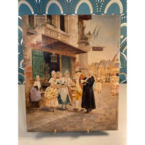 Old Oil Painting On Mahogany Panel End Of XIX Eme, Spanish School Hsp