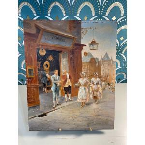 Old Oil Painting On Mahogany Panel End Of XIX Eme, Spanish School Hsp