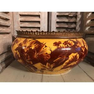 Old Luneville Earthenware Planter Signed Keller & Guerin Kg XIXth Cache Pot
