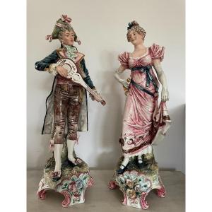 Large Pair Of Incredible And Wonderful Barbotine Statuettes Circa 1900 Old