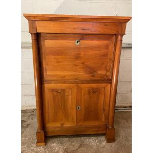 Old Secretary In Fruit Wood With Empire Style Columns, Late XIX Eme Period Commode Desk