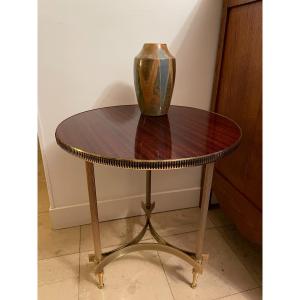 Old Small Pedestal End Of Sofa Vintage Brass Mahogany In The Maison Jansen Style Rings