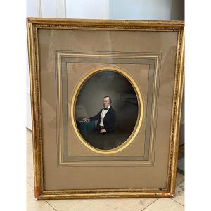 Old Painting Portrait XIX Eme Oil On Cardboard Framed Miniature