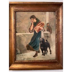 Old Painting Oil On Canvas The First White Bread After A Loudet, End Of The XIXth Hs