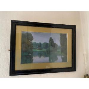 Old Pastel By Fernand Petit: Evening Calm. Beginning Of The XX Eme Table Drawing