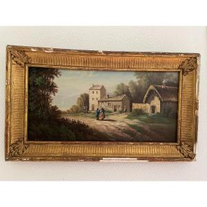 Old Painting Oil On Wood On Panel Hsp, Epoque XIX Eme Monogrammed Hc No. 2