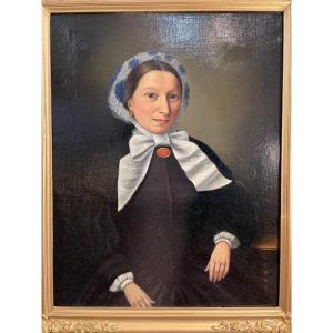 Old Portrait Painting Oil On Canvas, Mid XIX Eme Century Hst