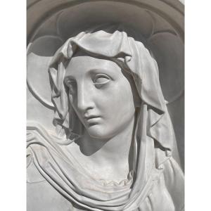 Imposing Bas-relief In Plaster Of The Virgin Mary, Beginning Of The XX Eme Plaster Statue Religion