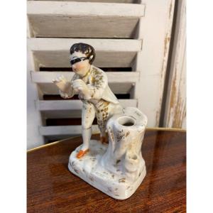 Old Small Inkwell Penholder In Paris Porcelain Colin-maillard XIX Eme Vieux-paris