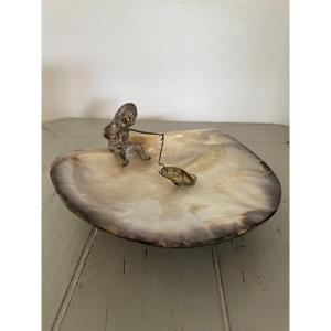 Old Pearly Shell With A Silver Bronze Mount: The Little Fisherman Early XX Showcase