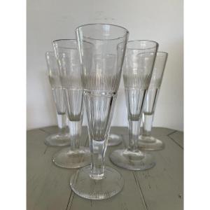 6 Old Champagne Flutes In Crystal, Period Early XIX Eme Empire Style