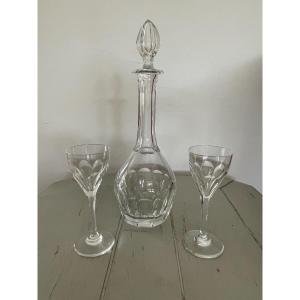 Set In Old Crystal Carafe And 2 Liquor Glasses From Maison Saint Louis Bristol