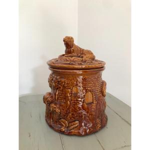 Old Tobacco Pot In Glazed Ceramic From Bavent 20th Century Antique Animal