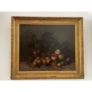 Tableau Ancien Huile Sur Toile XIX ème Siècle Nature Morte Signée Datée