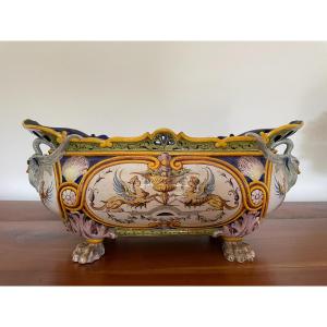 Ancienne Jardinière En Faience De Richard Ginori Italie Circa 1880 Pot Vase Renaissance 