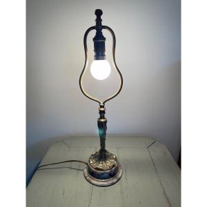 Old Lyre Lamp In Bronze And Marble Late 19th Century Napoleon III Office Table