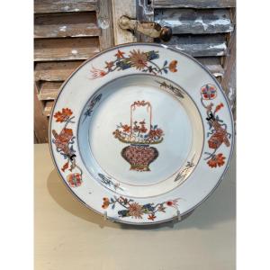 Old Chinese Porcelain Plate Compagnie Des Indes Period 18th Century In Basket Decor