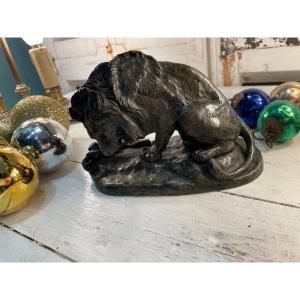 Ancient Animal Bronze By Al Barye: The Lion With The Serpent 19th Century