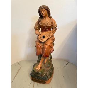Old "cute" Terracotta Statue Signed Joseph Le Guluche (1849-1915) l'Ile-adam