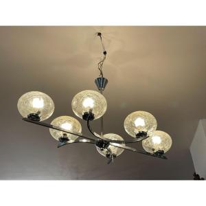 Old Vintage Chrome And Cracked Glass Chandelier Circa 1960 Electricity Redone