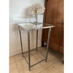 Old Small Bolster In Chrome And Art Deco Mirror Circa 1920 Column End Of Sofa Pedestal Table