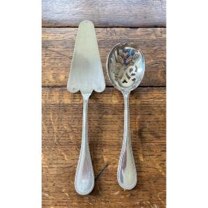 Housewife Lot Silverware Christofle Model Pearl Beads Pie Server And Sprinkling Spoon