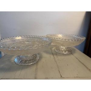 Pair Of Fruit Bowls Or Compote Bowls In Baccarat Model With Birds Of Paradise XX Eme Cup