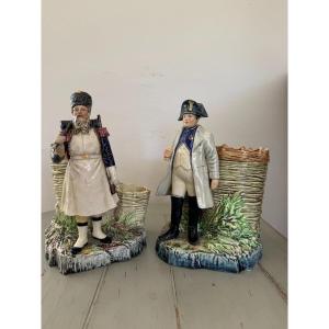 Old Pair Of Tobacco Pots In Terracotta Barbotine Bernhard Bloch End Of The 19th Eme Napoleon