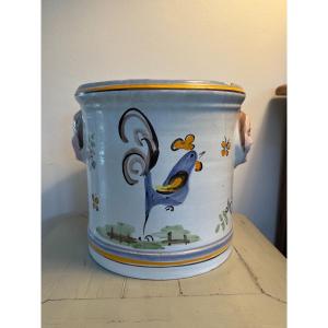 Old Large Earthenware Planter Or Cooler Early 19th Century With Rooster Cooler