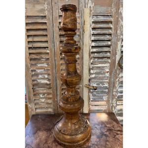 Old And Large Olive Wood Candle Holder, End Of The 18th Century, Beginning Of The 19th Century, Provençal Candle Holder