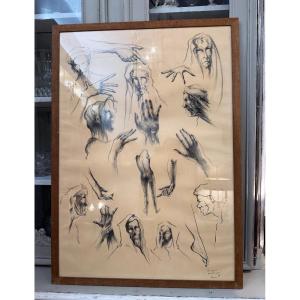 Old Large Orientalist Lithograph Engraving From The 20th Century By Ben Genaux Anatomical Study 