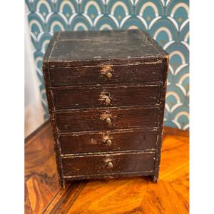 Old Small Watchmaker's Layette Small Watchmaking Trade Furniture 19th Century Blackened Wood