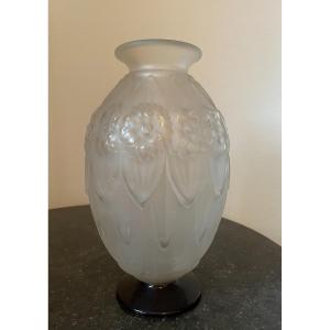 Antique Art Deco Vase By French Glass Schneider, Early 20th Century Verçais Period