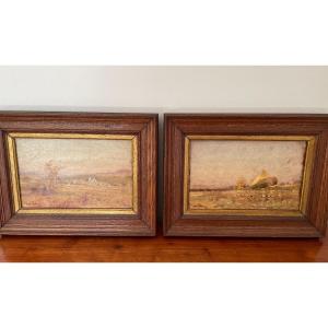Pair Of Old Paintings By Louis-henri Saintin (1846 1899) Impressionist Oil On Panel