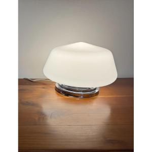 Antique Opaline And Chrome Table Lamp / Ceiling Light Circa 1930 Art Deco