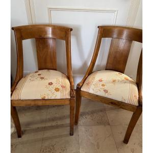 Antique Pair Of Gondola Chairs 19th Century Fruit Wood Empire Chair Armchair