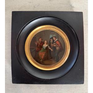 Old Miniature Showing A Tavern Scene, 19th Century