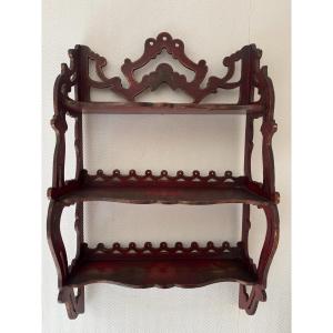Old Small Wall Shelf In Red And Gold Chinese Lacquer With Decor Circa 1900