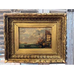 Old Small Marine Painting Oil On Panel Hsp Norman School End Of 19th Century