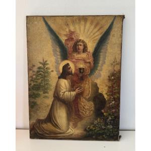 Antique Oil Painting On Canvas: Jesus In The Garden Of Olives, Early 19th Century, Late 18th Century