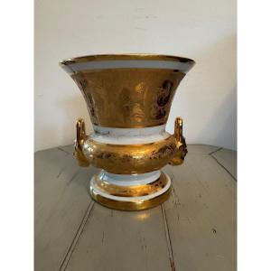Antique Medici Vase With Floral Decor In Porcelain By Le Tallec Medicis
