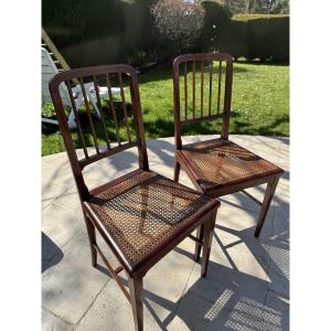 Antique Pair Of Fluted Mahogany Inlaid Chairs Circa 1900 English Style