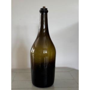 Antique Blown Glass Bottle, Bubbled And Ribbed, 18th Century, Louis XVI Folk Art