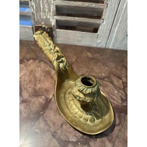 Interesting Grotesque And Antique Candlestick In Gilded Brass Circa 1850 XIX Eme France Green Man