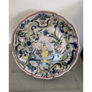Antique Quimper Porquier-beau Neptune Earthenware Plate, Late 19th Century, Breton Earthenware