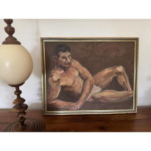 Antique Oil On Panel Painting: Hsp Academic Nude 20th Century In The Style Of Tim Mcguire